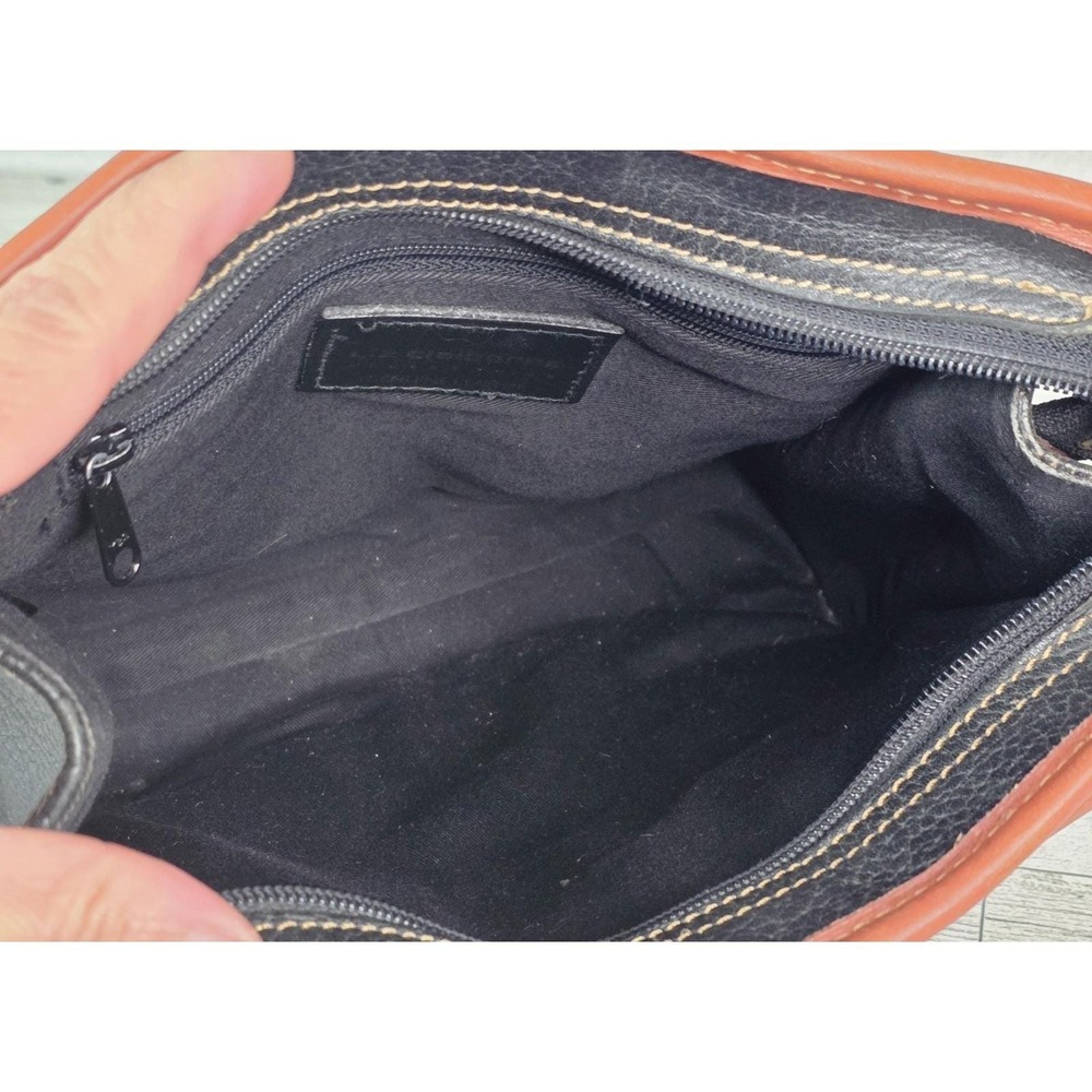 80s Vintage Liz Claiborne Genuine Leather Handbag Black Brown Trim Purse - Picture 7 of 13